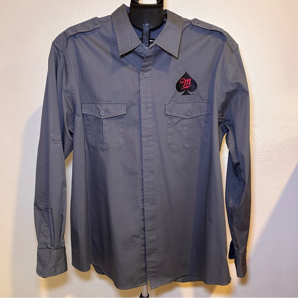 Men’s Miller Fortune Button-Down Shirt Gray Long Sleeve Workwear Casual XL